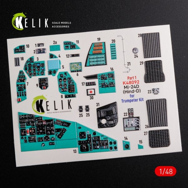 KELIK K48092 Mi-24D (Hind-D) interior 3D decals for Trumpeter kit 1/48