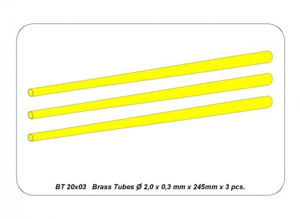 Aber BT20X03 Rurki mosiężne Fi 2,0x0,3mm długość 250mm x 3 szt / Brass Tubes 2,0 x 0,3mm lenght 250mm x 3 pcs