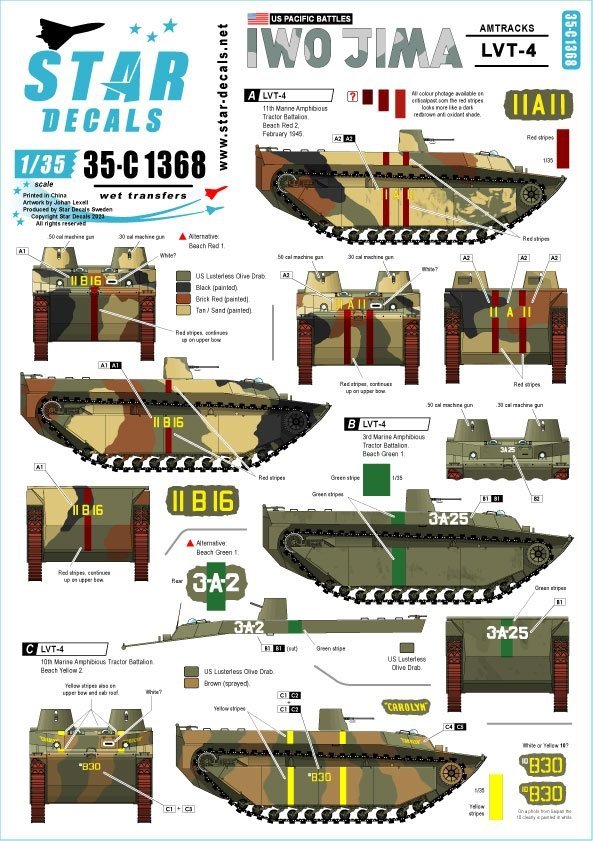 Star Decals 35-C1368 US PACIFIC WARS - IWO JIMA USMC LVT-4 Amtracks 1/35