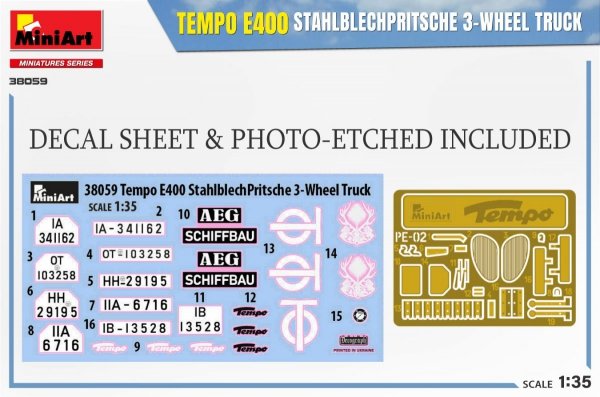 MiniArt 38059 TEMPO E400 STAHLBLECHPRITSCHE 3-WHEEL TRUCK 1/35