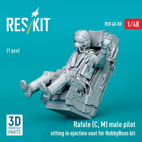 RESKIT RSF48-0088 Rafale (C, M) male pilot sitting in ejection seat for HobbyBoss kit (1 pcs) (3D Printed) (1/48)