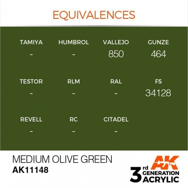 AK Interactive AK11148 MEDIUM OLIVE GREEN – STANDARD 17ml