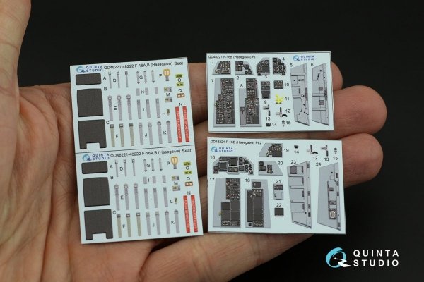 Quinta Studio QD48221 F-16B 3D-Printed &amp; coloured Interior on decal paper (Hasegawa) 1/48