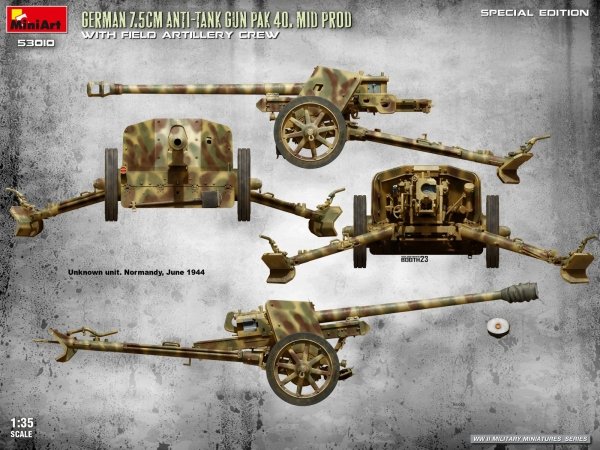 MiniArt 53010 GERMAN 7.5CM ANTI-TANK GUN PAK 40. MID PROD W/ARTILLERY CREW. SPECIAL EDITION 1/35