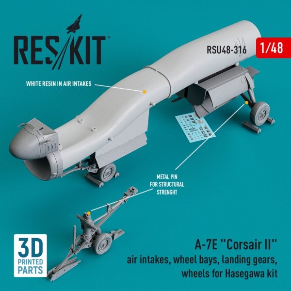 RESKIT RSU48-0316 A-7E &quot;CORSAIR II&quot; AIR INTAKES, WHEEL BAYS, LANDING GEARS, WHEELS FOR HASEGAWA KIT (3D PRINTED) 1/48