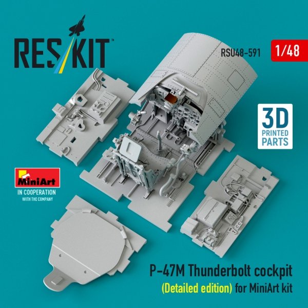 RESKIT RSU48-0591 P-47M Thunderbolt cockpit (Detailed edition) for MiniArt kit (3D Printed) (1/48)