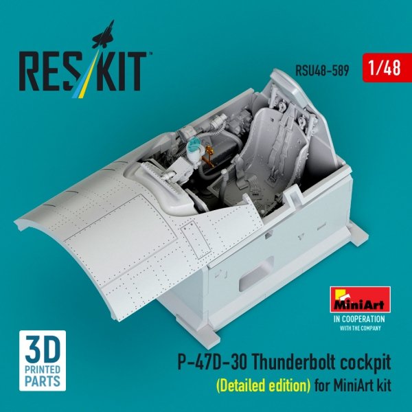 RESKIT RSU48-0589 P-47D-30 Thunderbolt cockpit (Detailed edition) for MiniArt kit (3D Printed) (1/48)