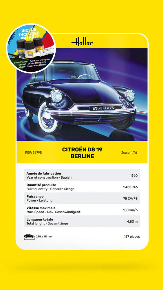 Heller 56795 STARTER KIT Citroën DS 19 Berline 1/16