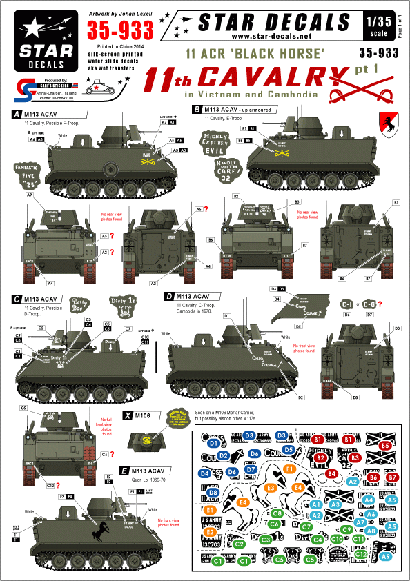 Star Decals 35-933 11th Cavalry in Vietnam and Cambodia 1 1/35