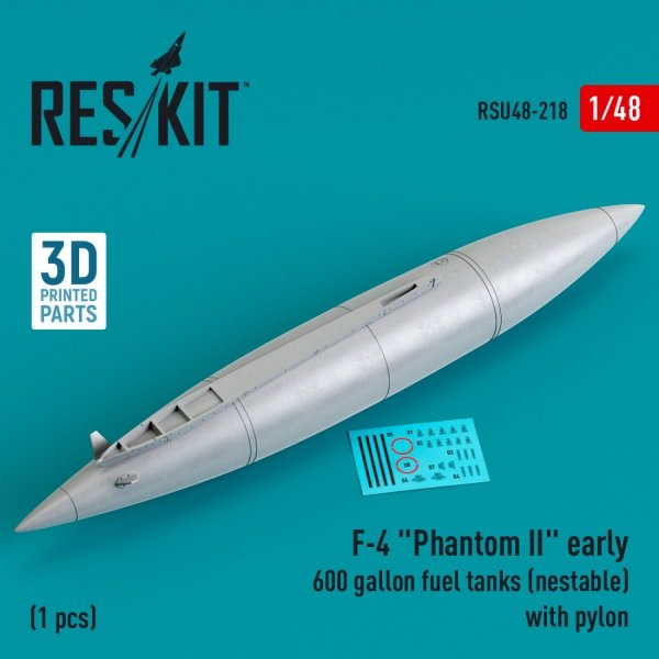 RESKIT RSU48-0218 F-4 &quot;PHANTOM II&quot; EARLY 600 GALLON FUEL TANK (NESTABLE) WITH PYLON (1 PCS) (3D PRINTED) 1/48