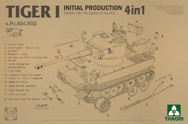 Takom 2197 Tiger I Initial Production Sd.Kfz.181 Pz.Kpfw.VI Ausf. E 4 in 1 1/35