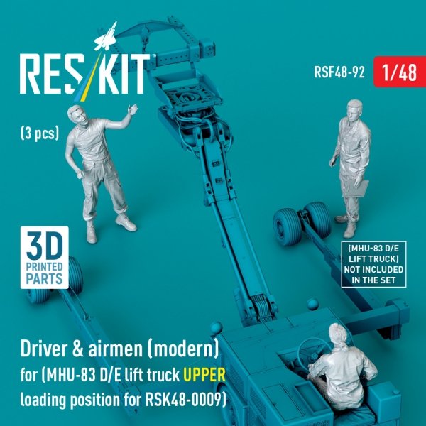 RESKIT RSF48-0092 Driver &amp; airmen (modern) (3 pcs) (MHU-83 D/E lift truck UPPER loading position for RSK48-0009) (3D Printed) (1/48)