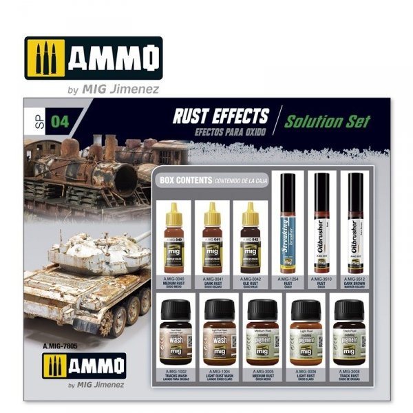 AMMO of Mig Jimenez 7805 RUST EFFECTS. SOLUTION SET