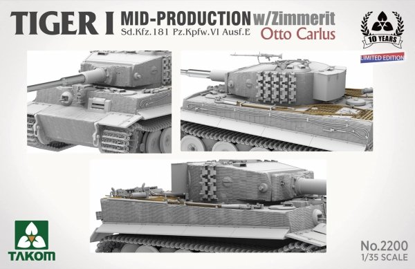 Takom 2200 Tiger I Mid Production w/zimmerit Sd.Kfz. 181 Pz.Kpfw. VI Ausf. E Otto Carius 1/35
