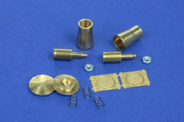 RB Model 35A08 Railroad round buffer turned and photo etch brass kit set contains two buffers 1/35