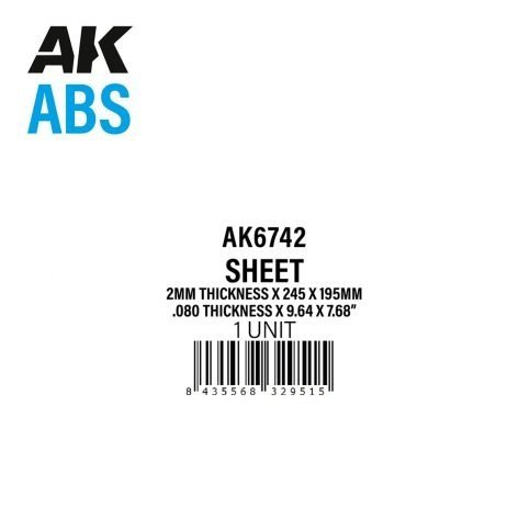 AK Interactive AK6742 2MM THICKNESS X 245 X 195MM – ABS SHEET – 1 UNIT PER BAG