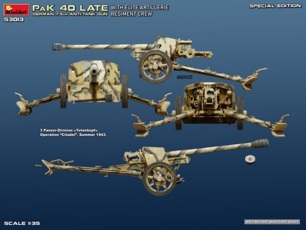 Mini Art 53013 German 7.5cm PaK 40 Late w/Elite Artillerie Regiment Crew. Special Edition 1/35