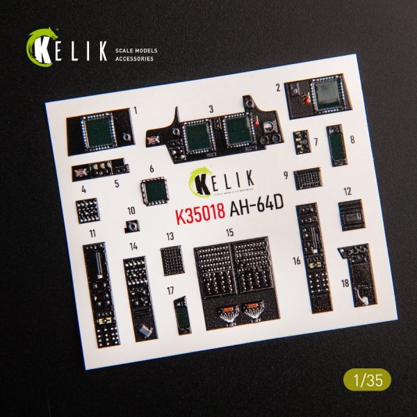 KELIK K35018 AH-64D APACHE INTERIOR 3D DECALS FOR TAKOM KIT 1/35