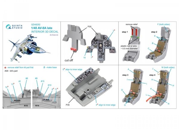 Quinta Studio QD48292 AV-8A Late 3D-Printed &amp; coloured Interior on decal paper (Kinetic) 1/48