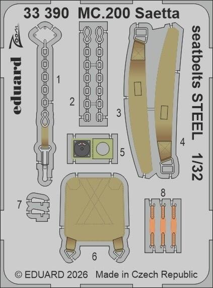 Eduard 33390 Macchi MC.200 Saetta - Steel Seatbelts (for Italeri Kits) 1/32