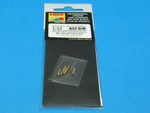 Aber A32010 Set of 2 barrels for German aircraft 30mm machine cannons MK 108 with blast tube (1:32)