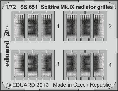 Eduard SS651 Spitfire Mk. IX radiator grilles 1/72 EDUARD