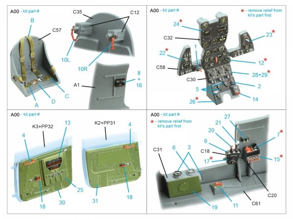 Quinta Studio QD32225 P-39N/Q Airacobra interior 3D-Printed coloured Interior on decal paper (Special Hobby) 1/32