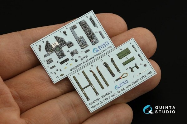 Quinta Studio QD48291 AV-8A Early 3D-Printed &amp; coloured Interior on decal paper (Kinetic) 1/48