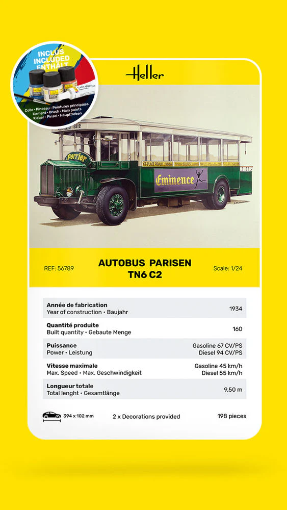 Heller 56789 STARTER KIT Autobus Parisien TN6 C2 1/24