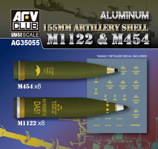 AFV Club AG35055 Aluminum 155mm Artillery Shell M1122 &amp; M454 1/35