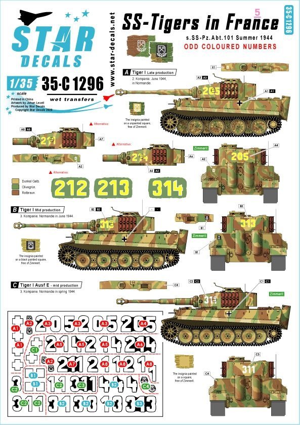 Star Decals 35-C1296 SS-Tigers in France # 5 1/35