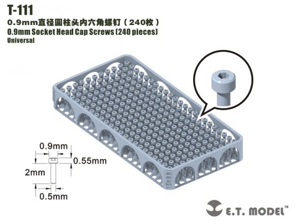 E.T. Model T-111 0.9mm Socket Head Cap Screws 240 pieces