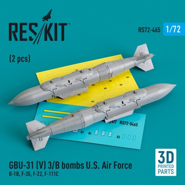 RESKIT RS72-0465 GBU-31 (V) 3/B bombs U.S. Air Force (2 pcs) (3D Printed) 1/72
