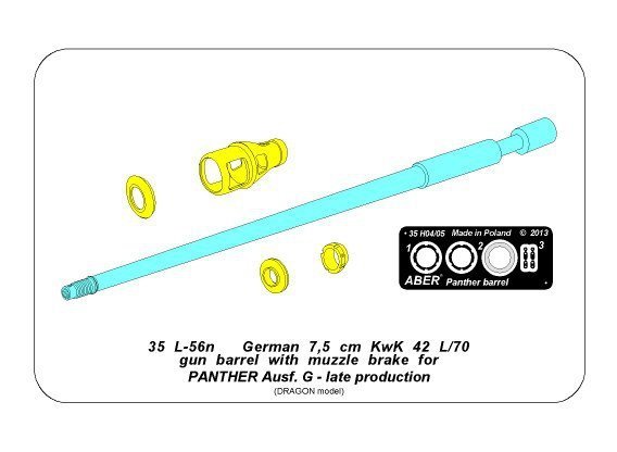 Aber 35L-056N German 7,5cm KwK42L/70 gun barrel with muzzle brake for Panther Ausf. G Late production 1/35