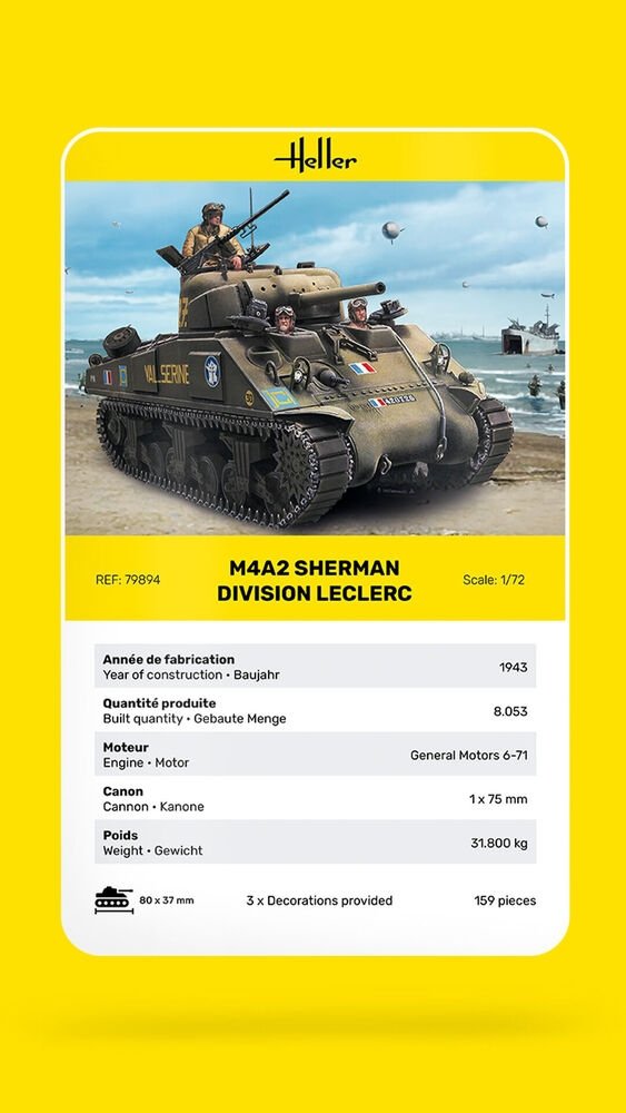 Heller 79894 M4A2 Sherman Division Leclerc deco.FR 1/72