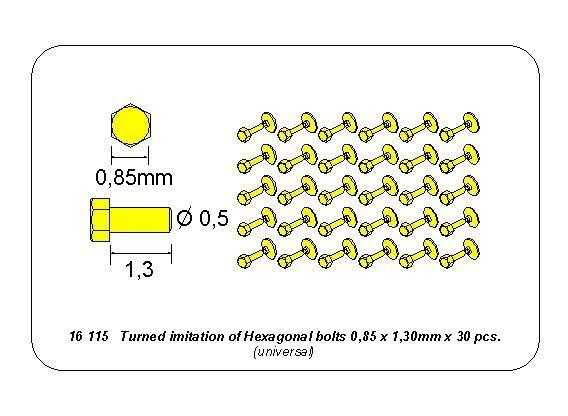 Aber 16115 Turned imitation of Hexagonal bolts 0,85 x 1,30 mm x 30 pcs. (1:16)