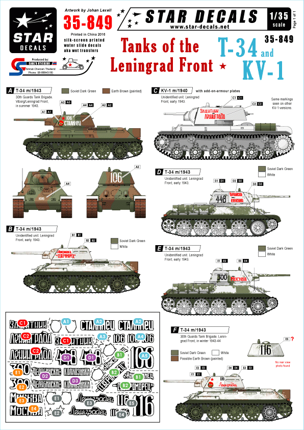 Star Decals 35-849 Tanks of the Leningrad Front 1/35
