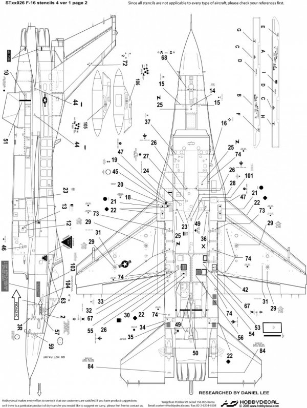 HobbyDecal ST32026V1 F-16 Stencils 4 ver 1 for 1/32 Academy kit