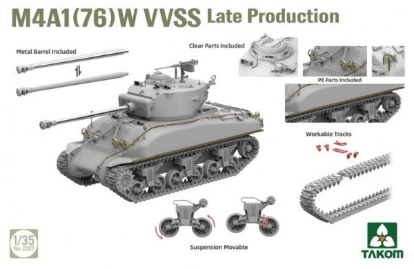 Takom 2207W SHERMAN² BOX M4A1(76W) VVSS Late Production+M51 "DEGEM ALEF"+US ARMY 1/4TON UTILITY TRUCK &amp; MP FIGURE 1/35