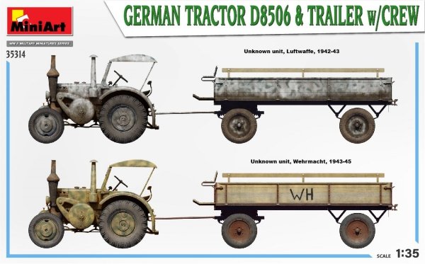 MiniArt 35314 GERMAN TRACTOR D8506 &amp; TRAILER w/CREW 1/35