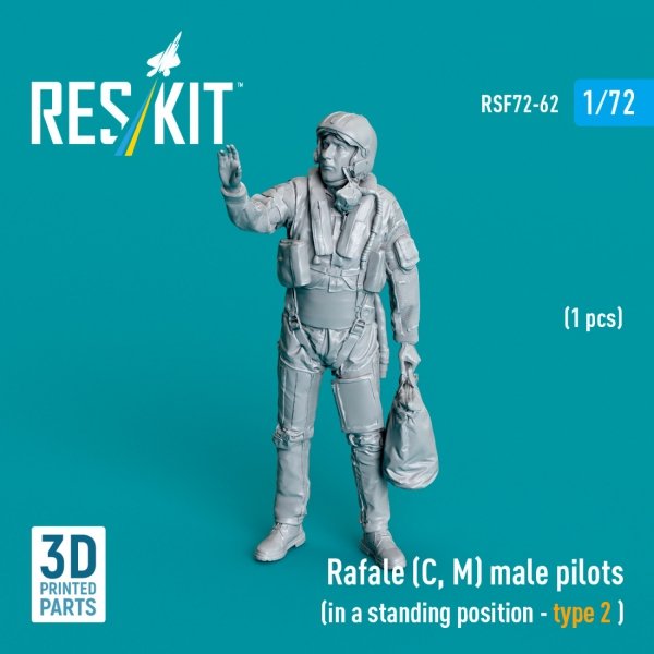 RESKIT RSF72-0062 Rafale (C, M) male pilot (in a standing position - type 2) (1 pcs) (3D Printed) (1/72)