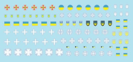 Star Decals 72-A1150 War in Ukraine # 12 Ukrainian Tanks and AFV insignias. Some of the many various insignias seen in 2022-23 1/72