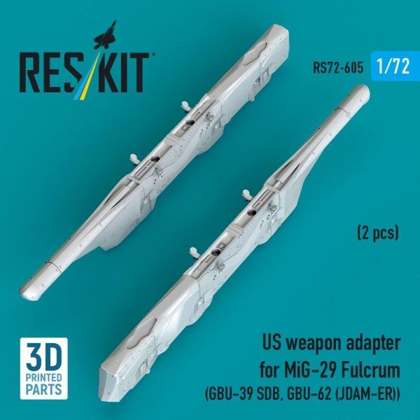 RESKIT RS72-0605 US weapon adapter for MiG-29 Fulcrum (2 pcs) (GBU-39 SDB, GBU-62 (JDAM-ER)) (3D Printed) (1/72)