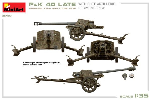 MiniArt 35409 GERMAN 7.5CM ANTI-TANK GUN PaK 40 Late w/ELITE ARTILLERIE REGIMENT CREW 1/35