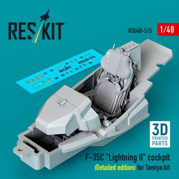 RESKIT RSU48-0515 F-35C "Lightning II" cockpit (Detailed edition) for Tamiya kit (3D Printed) (1/48)