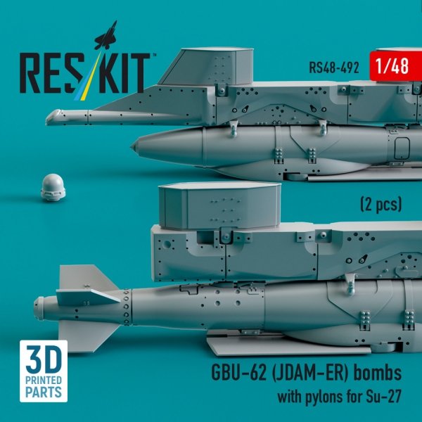 RESKIT RS48-0492 GBU-62 (JDAM-ER) bombs with pylons for Su-27 &quot;Flanker&quot; (2 pcs) (3D Printed) 1/48