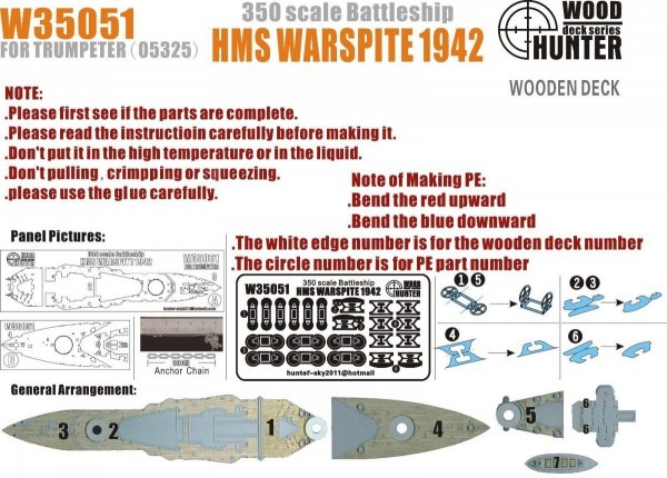 Wood Hunter W35051 Wood deck HMS Warspit for Trumpeter (1:350)