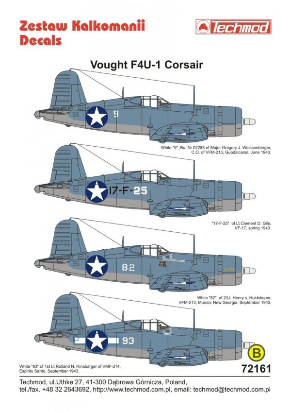 Techmod 72161 Vought F4U-1 Corsair (1:72)