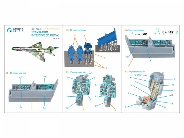 Quinta Studio QD+72242 MiG-21UM 3D-Printed &amp; coloured Interior on decal paper ( KP )( with 3D-printed resin parts ) 1/72