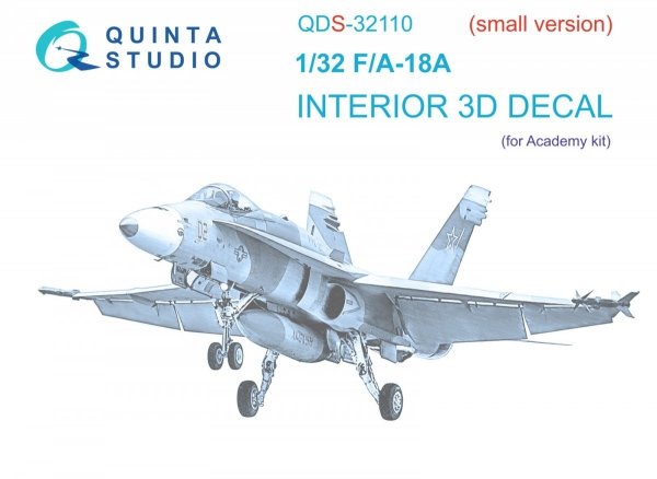 Quinta Studio QDS-32110 F/A-18A 3D-Printed &amp; coloured Interior on decal paper (Academy) (Small version) 1/32